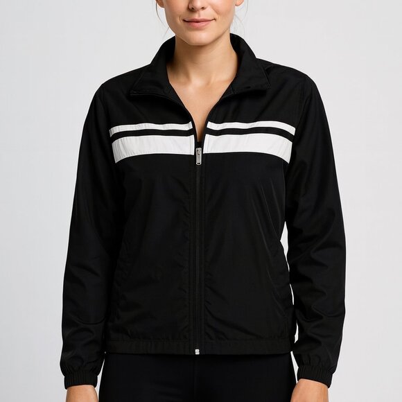 Nike Women Black White Stripe Track Jacket Athletic Full Zip Sportswear Size M - Picture 1 of 10